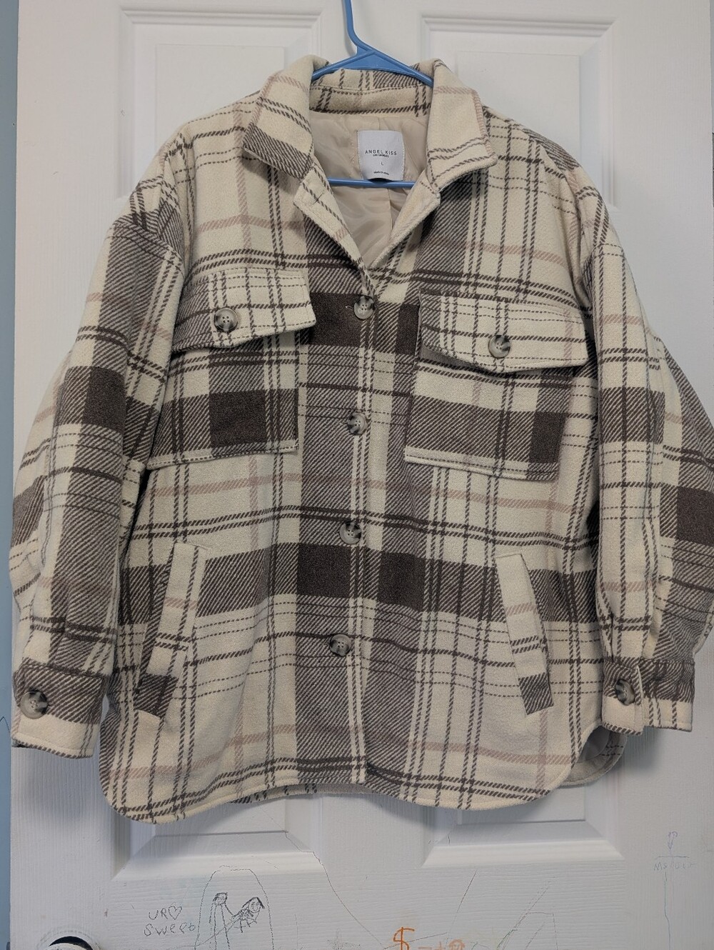 Angel Kiss Los Angeles Neutral Plaid Shacket with Quilted Lining Size L Adults L